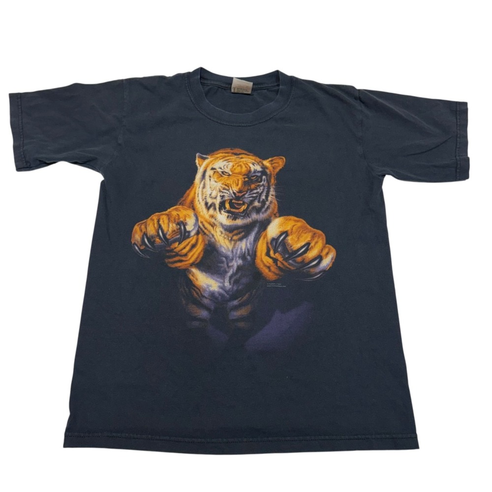 Anvil Tiger Tee Double Sided Wildlife Graphic Black 90s Y2K Grunge Retro Youth L